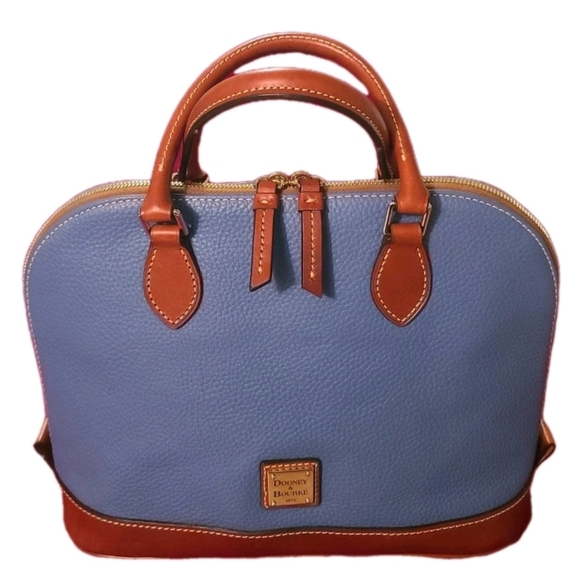 Dooney and Bourke Light Jean Blue Pebble Grain Leather Zip Zip Dome Satchel EUC - Picture 1 of 16